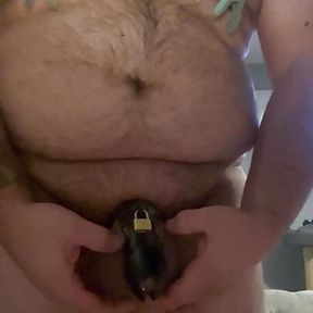 Cock locked in chastity for the first night ever