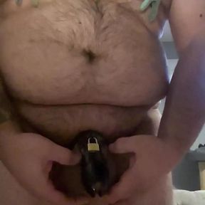 Cock locked in chastity for the first night ever