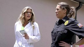 Perverted guy fucks police officer MILF in POV. Nikki Brooks and Cory Chase
