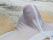 Getting my see through swimwear wet in the hot tub