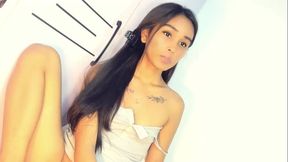 slim shemale beauty with tattoos and small tits wanks on webcam
