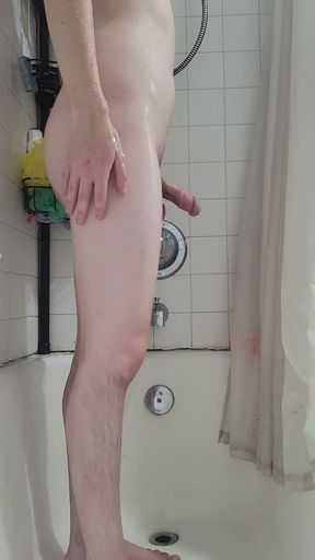 femboy twink showering + lotion while wearing a thong   Clip 1