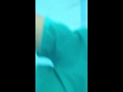 Pulling cock of swimtrunks in the public pool ( cock and feet underwater )