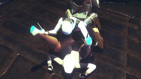 din djarin having fun with 2 haydee robots - starwars the mandalorian - haydee crossover parody