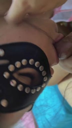 I whip my best friend when she gives me a blowjob, and I cum on her pink thong