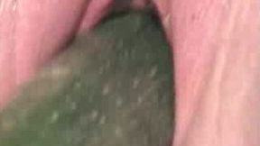 Pimple skin zucchini in the shaved pussy of my girlfriend