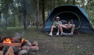 Sucking his mushroom head while camping