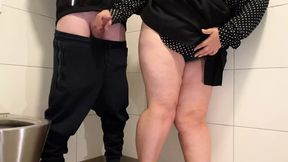 Cringy twink humiliated by curvaceous cougar in dingy stall.