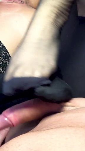 Threesome Double Footjob?! Bareback Sex FFM with Real Nylon Sluts!