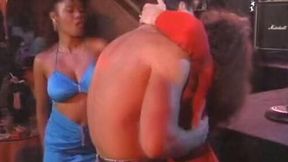 Hot and busty brunette babe in the restroom having sex