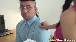 Nerdy Don DIego gets seduced by a flirty lady who invites him to eat her tasty cunt