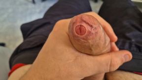 Leaking precum from tight hood stroke session big dick cumshot