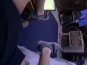 my cock got hard editing so i jerked off to myself and cum on my feet