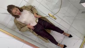 Wetlook in trench coat and shower in my pants