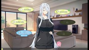 Busty anime girl caught with a giant boner in the kitchen