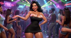 Beautiful Woman Enjoys Exciting Night at Vibrant Club Dancing Kissing Men and Becoming Fully Nude on All Fours