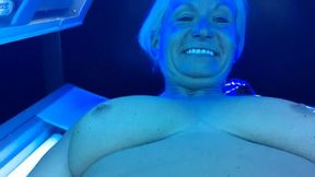 Tanning bed glass dildo masturbation