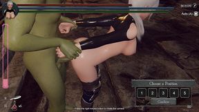 an orc with a huge dick fucks the pussy and mouth of a cute blonde girl