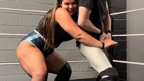 Female throws around male wrestling jobber