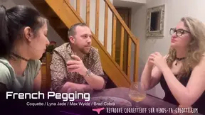 French amateurs dominate submissive male with strap-on and candle play