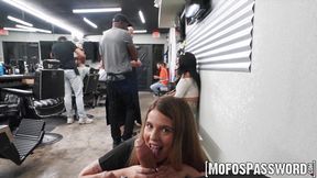 Blonde Anne pleasures cute barber with lips and moist pussy&#x270C;