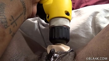 Thick Bottom Black Girl Get&#039_s Her Pussy Fucked With A Power Drill!