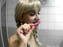 Blonde amateur teen gives a sloppy blowjob