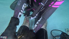 Underwater Scuba Slave Training - Dominated in Chains & Wetsuit Edging