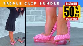Cum Under My Pink Spikey Heels As I Puncture Your Balls (258) - Triple Bundle - 50% DISCOUNT!!! - Cock Trample Trampling CBT Shoejob Castration Crush