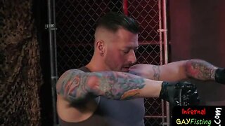 Athletic maledom fisting two sub slaves