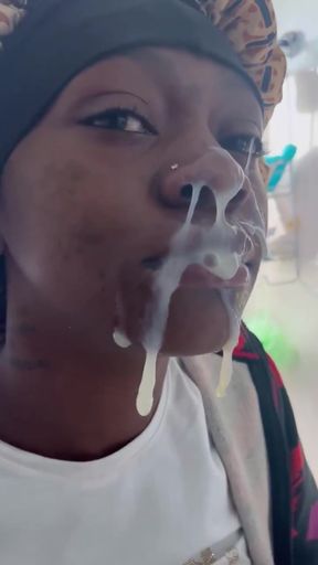 Hot ebony babe gets a facial in homemade video for only fans