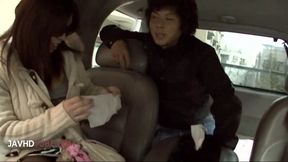 Amateur POV Blowjob experience with Serina in the car featuring her big natural tits and