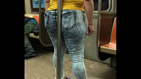 Big ass lady enjoying in NYC subway