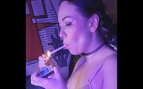 Stepsister smokes naked