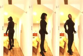 Faceless enveloped in nylon heels teasing trans solo layers