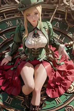 Steampunk Blonde Secretary! Lazy Poses Amidst Giant Gears