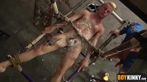 Deacon loves to tilt and drip hot wax on Blonde hair Izan