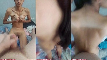 Sexy hot teen step daughter gives step daddy Handjob and sits on his cock