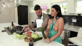 Nelly Kent sucks shaft in a kitchen before assfucking riding