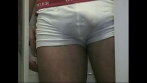 UK stud Stevo pisses his pants, gets so horny he wanks off