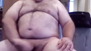 Horny amateur bear gives a hairy handjob to his daddy on cam - solo male
