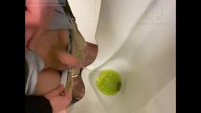 amateur redhead guy caught pissing in a public toilet s urinal - he then quickly plays with his cock before leaving