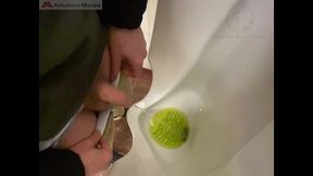 amateur redhead guy caught pissing in a public toilet s urinal - he then quickly plays with his cock before leaving