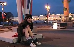 Crazy girl plays with herself in the city center