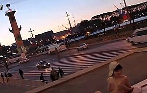 Crazy girl plays with herself in the city center