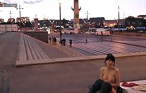 Crazy girl plays with herself in the city center