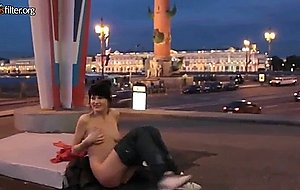 Crazy girl plays with herself in the city center