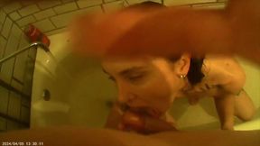 In the Bathroom, He Takes It in His Mouth