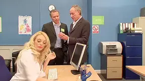 Raunchy blonde darlings are open for a hot foursome in the office
