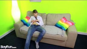 Gary Fletcher playing with his juicy penis on the couch